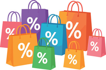 Colorful shopping bags vector: vibrant discount sale concept for marketing and promotions