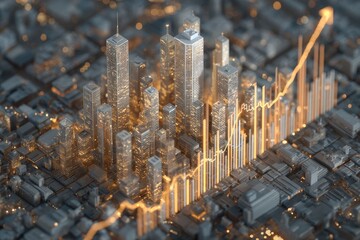 Urban cityscape with abstract growth chart