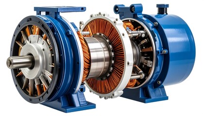 Exploded view electric motor.