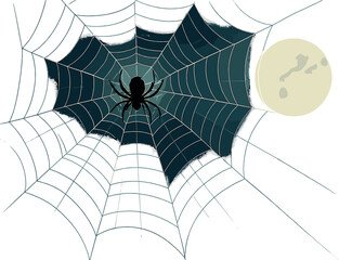 Obraz premium Moonlit spider web vector: enchanting night, silhouette, arachnid design, elegant pattern