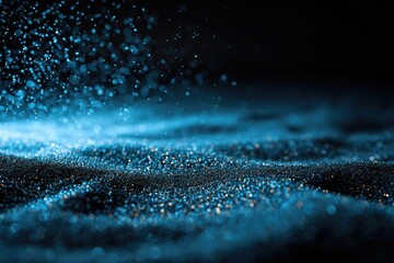 Abstract digital art of a dark blue surface with shimmering particles