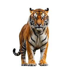 Fototapeta premium Majestic Bengal Tiger Standing Proudly, Full Body Portrait, Fierce Expression, Isolated Background - 