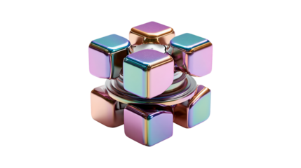 Iridescent Metal Cubes 3D Abstract Art Rotating Structure,