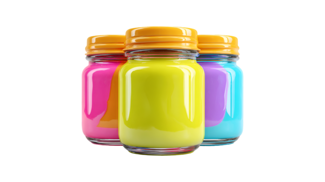 Colorful drinks in glass bottles with orange caps vibrant colors refreshing beverages