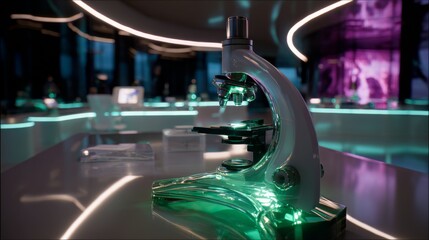 Modern microscope on a lab bench futuristic lab setting Laboratory Science