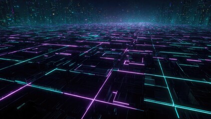 Obraz premium Futuristic city grid with neon lights