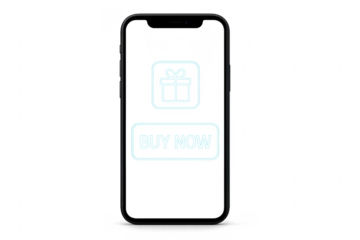 Smartphone Showing Buy Now Button and Gift Icon on Transparent Background
