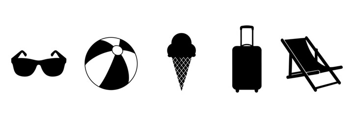 Summer Essentials Illustration Sunglasses, Beach Ball, Ice Cream, Luggage, and Deck Chair for fd27.ai Concepts