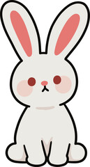 Cute and Adorable White Bunny Rabbit Cartoon Character with Pink Cheeks and Red Eyes Sitting on a White Background