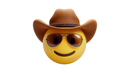 Smiley face cowboy hat sunglasses cool emoji 3D render