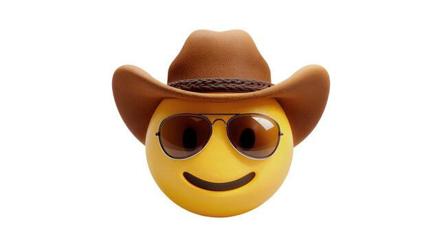 Smiley face cowboy hat sunglasses cool emoji 3D render