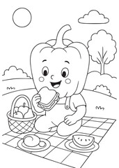 coloring book paprika enjoying a picnic in the park.