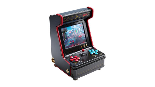 Retro Mini Arcade Machine Classic Gaming Nostalgia Red Black Joystick Buttons - Powered by Adobe