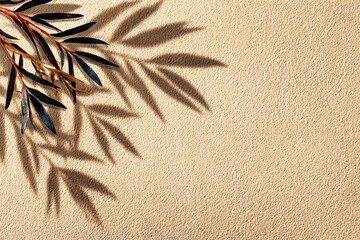 Leafy Branch Shadow on Beige Surface
