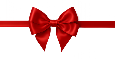 Red shiny satin ribbon and bow with a shadow, gift box decoration on transparent background. Present package design