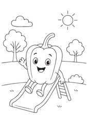 coloring book paprika sliding down a playground slide.