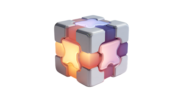 Illuminated Cube Abstract Puzzle Design 3D Render