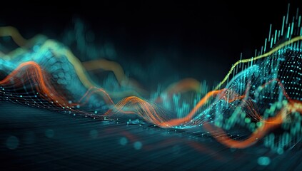 Abstract data visualization with wavy lines and glowing points