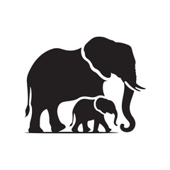 elephant with baby vector silhouette clip art logo design illustration. elephant baby icon set collections.