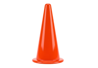 A vibrant orange traffic cone stands out against a stark black background.