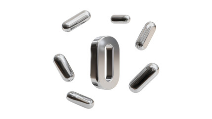 Silver Number Zero Surrounded by Capsules Abstract Design