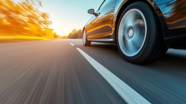 A car driving on an open road, blurred motion, journey, freedom