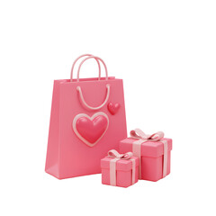 Pink Shopping Bag with Heart and Gift Boxes