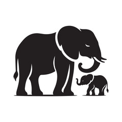 elephant with baby vector silhouette clip art logo design illustration. elephant baby icon set collections.