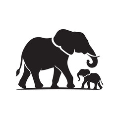 Obraz premium elephant with baby vector silhouette clip art logo design illustration. elephant baby icon set collections.