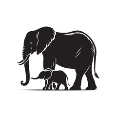 elephant with baby vector silhouette clip art logo design illustration. elephant baby icon set collections.