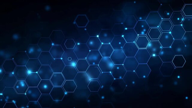 Abstract digital hexagon pattern with glowing blue technology background