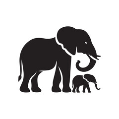 elephant with baby vector silhouette clip art logo design illustration. elephant baby icon set collections.