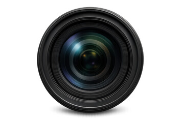 Camera lens with transparent background showing its reflection