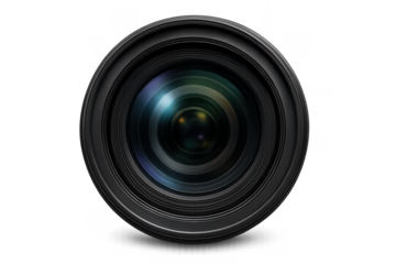 Camera lens with transparent background showing its reflection
