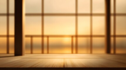 blurred image of a Japanese tea ceremony room interior at sunrise