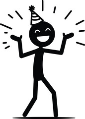 Stickman Birthday Party in Vector Style - Joyful Environment with Fun Elements