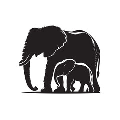 elephant with baby vector silhouette clip art logo design illustration. elephant baby icon set collections.