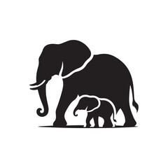 elephant with baby vector silhouette clip art logo design illustration. elephant baby icon set collections.