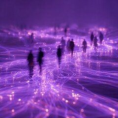 Purple glow, blurred people, network path