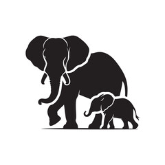 elephant with baby vector silhouette clip art logo design illustration. elephant baby icon set collections.