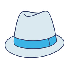 Illustration of a classic light blue fedora hat with a blue band accessory for fashion design