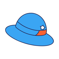 Buy blue sun hat with orange ribbon and star for summer outdoor fashion and sun protection wear