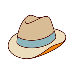 Illustration of a stylish fedora hat with blue ribbon for fashion and design projects use