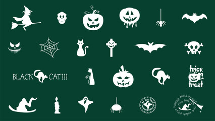 Halloween Silhouettes Witch, Pumpkin, Cat, and Spooky Elements