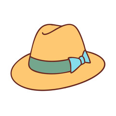 Illustration of a stylish summer straw hat with ribbon and brim for fashion accessory design