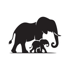 elephant with baby vector silhouette clip art logo design illustration. elephant baby icon set collections.