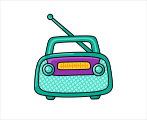 Vintage radio, nostalgic device. Retro cartoon element. Isolated vector illustration.