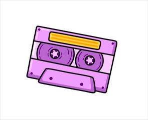 Retro audio cassette cartoon icon. Tape casset vintage vintage comic element. Isolated vector illustration.