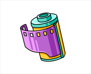Camera film roll cartoon icon. Photography strip roll. Isolated vector illustration.