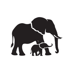 elephant with baby vector silhouette clip art logo design illustration. elephant baby icon set collections.